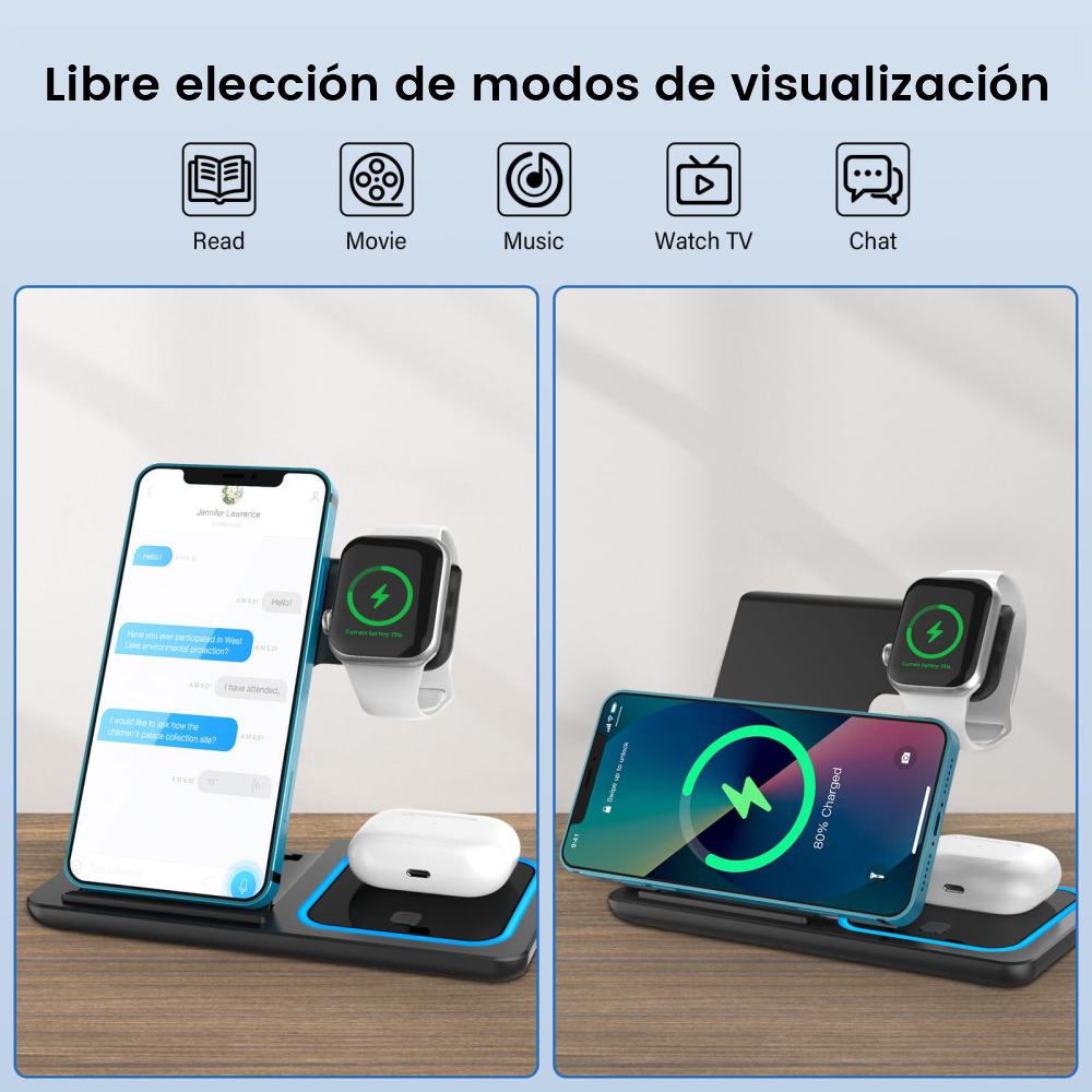Cargador Inalambrico 3 En 1 Estación QI